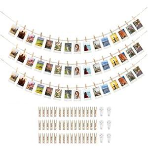 3PCS Hanging Photo Display with 45 Clips, 67 Inch Boho Wooden Bead Garland Photo Banner, Kids Art Display Collage Picture Postcard Display, Photo String for Bedroom Dorm Cubicle Wall Decor Teen Gifts