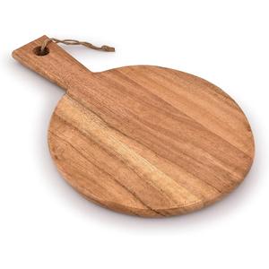 Samhita Round Acacia Wood Cutting Board with Handle for Chopping and Serving Charcuterie, Cheese, Pizza, Bread - Wall Dcor (13" X 9" X 0.75")