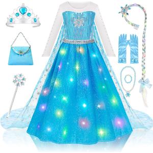 Meland Princess Dress Up for Girls  Light Up Halloween Costume for Girls Age 3-10, Princess Toys for Christmas Birthday Gift (5-6 Years, Blue)