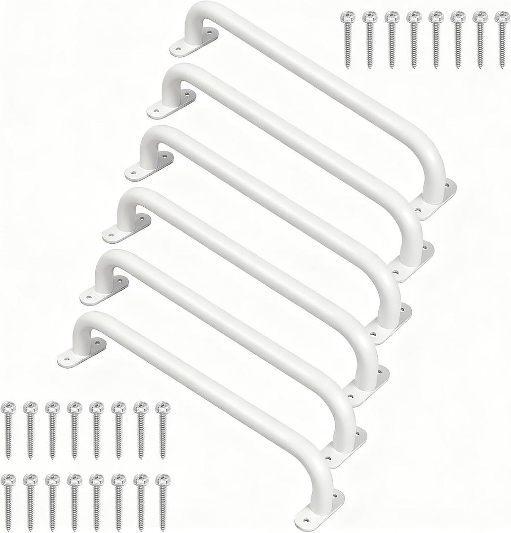 17 Inch Metal Safety Handles for Outdoor Playground Accessories Set of 6 - Playset Handles, Swing Sets Attachment Grab Bars, Kids Hand Grips Monkey Bar for Playhouse, Treehouse, Jungle Gym (White)