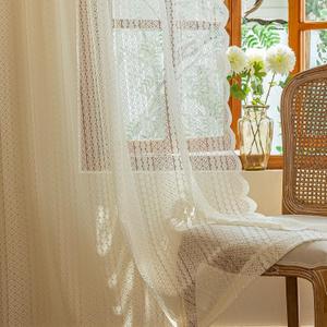 AmHoo 2 Panels Boho Vintage Lace Semi Sheer Curtain Farmhouse Voile Curtains for Living Room Bedroom Window Treatment Ivory 55 x 84 Inch