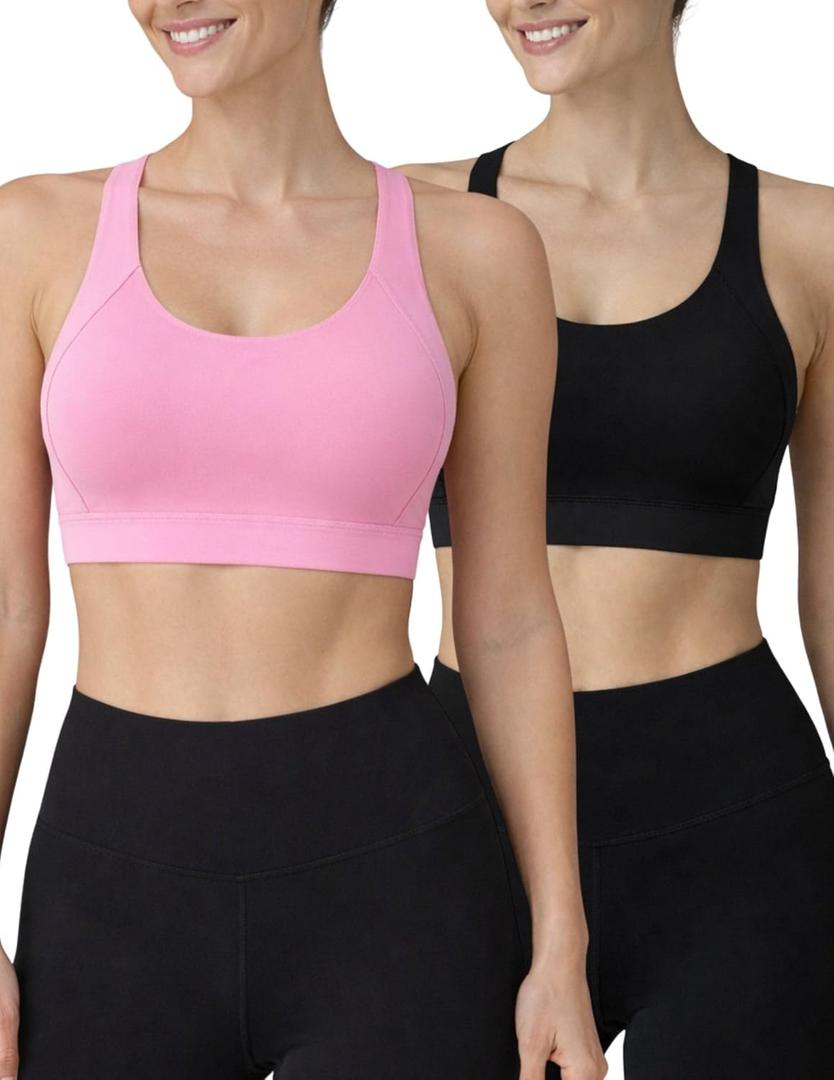 2-Pack High Impact Sports Bra for Women, Sewn-in Pads Molded Cups, Adjustable Straps for Running Gym Workout, Medium