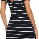 Feager Women's Casual Striped Criss Cross Short Sleeve T Shirt Dress (Large, 04 Black)