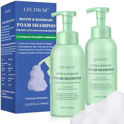 Foam Shampoo with Biotin & Rosemary for Hair Growth, Root Activator for Men and Women, 12-Component Synergistic Blend for Visibly Thicker Hair - 13.53 fl oz (Pack of 2)