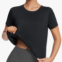 baleaf Women's Workout Tops Athletic Shirts Cropped Short Sleeve Split Back Running Gym Quick Dry Sun Protection UPF 50+, M
