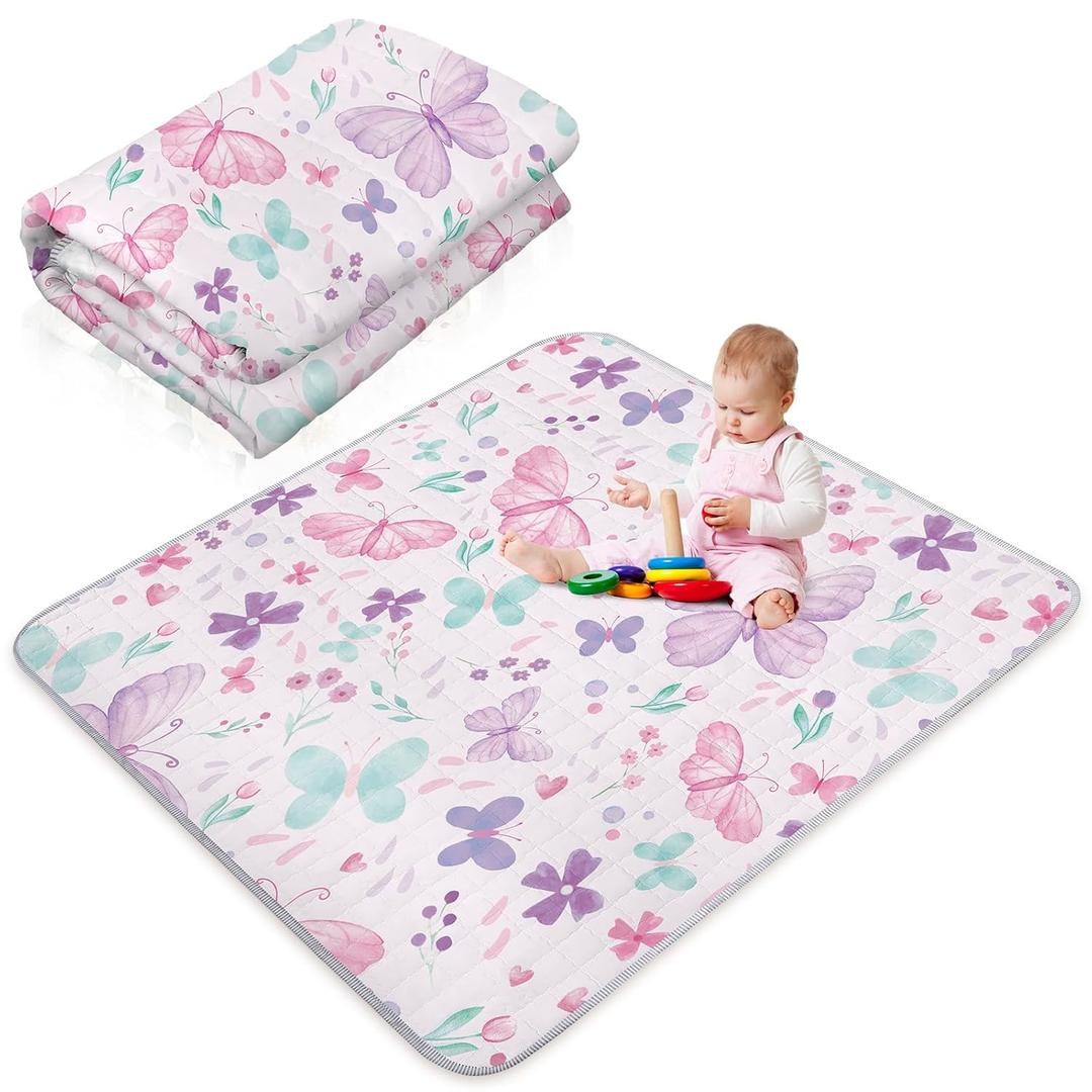 Funtery 43 x 43 Inch Boho Baby Play Mat Portable Crawling Washable Foldable Tummy Time Non Slip Baby Floor Large Playpen Mat for Infants Toddlers Floor Playpen Activity(Butterfly)