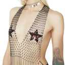 Women Sexy Mesh Tank Tops Diamond Hollow Out See Through Crop Tops for Festival Club Rave Outfit