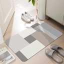 Door Mat Indoor, Ultra Thin Door Mat, 1/10 in Thin Door Mats for Inside Entry, Non-Slip, Absorbent, Quick-Dry Bath Mat, Washable, Fit Under Door Entryway Rug for Entrance, 30''X17'', Checked (1'5" x 2'6" (Rectangular), Geometric Bloom)