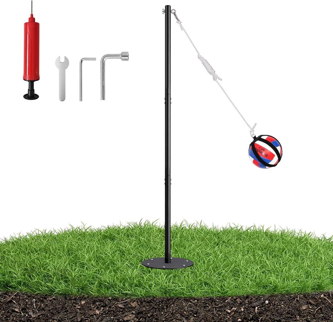 Tetherball Set with Heavy-Duty Adjustable Pole (Up to 8ft), Soft-Touch Ball & 5-Prong Base - Professional Outdoor Game for Backyard, Lawn, Beach - Includes Ball, Rope, Pole & Base for Kids