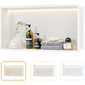 Qeke 24" X 12" Stainless Steel Shower Niche w/ 3 CCT Dimmable Light, White