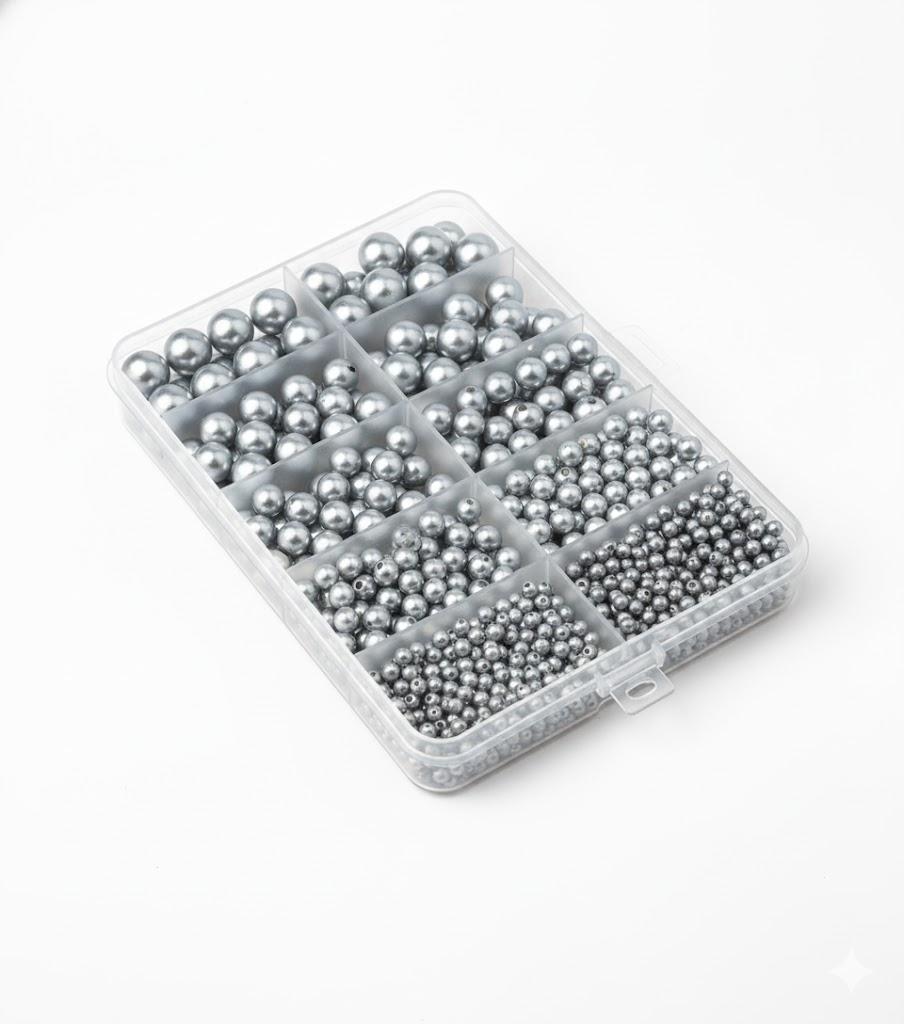 Assorted Silver-Color Beads for Crafts & DIY Projects – Organizer Case