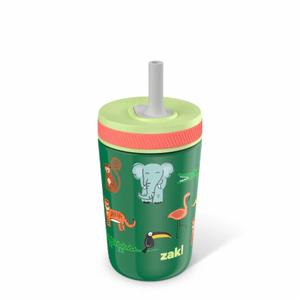 Zak! Designs Jungle Joy Antimicrobial Stainless Steel Double Wall Leakproof Straw + Tumbler