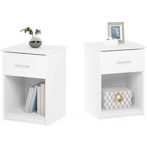 Furinno TIDUR Night Stand Set of 2, Modern Nightstand, White, Set of 2, Bar Handle