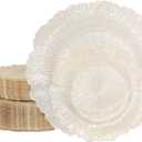 U-QE 60PCS Clear Coffee Plastic Plates - Clear Brown Plastic Plates Disposable Heavy Duty - Disposable Plates for Party Including 30PCS 10'' Dinner & 30PCS 7'' Dessert