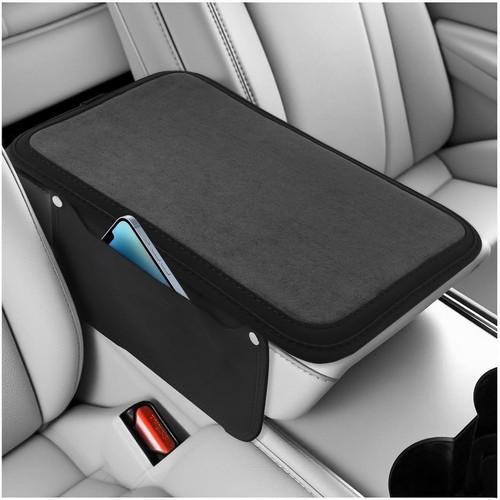 VKQTS 2026 Upgraded Car Center Console Cover,Soft Furry Arm Rest Cover for Car with 2 Storage Bags,Anti-Slip Leather Cars Arm Rest Covers Pad with Elastic Bands & Magic Stickers (Style 1)