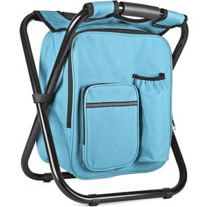 Kikerike Backpack Stool Cooler Chair Heavy Duty 300 LBS Max Load Portable Lightweight Folding Fishing Cooler for Camping Hunting Fishing - Sky Blue