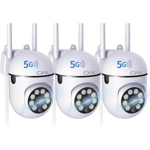 CKK 1080P Security Camera Outdoor Corded Power, 3 Pcs 2MP PTZ WiFi Home Camera (2.4G/5G Dual-Band), 360 Pan/Tilt, Color Night Vision, Motion Alerts, 2-Way Audio, Compatible with Alexa