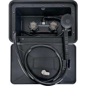 RV Exterior Shower Box Outdoor Camper Trailer Shower Kit with Shower Faucet Shower Head and Hose wall box portable use for Camper Van Travel Trailer Motorhome and Boat (Black)