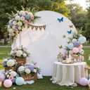 7.2 ft White Round Backdrop Cover, Adjustable 5 to 7.2 ft Wrinkle-Free Polyester Circle Arch Backdrop Stand, Foldable Background for Wedding, Birthday, Baby Show, Photography, Event