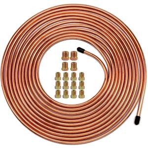 MuHize 1/4 Brake Line - Upgraded 25 Ft. Brake Line Kit(2026 New), 1/4 Flexible Copper Coated Brake Line Tube Roll(Includes 16 Inverted Flare Fittings)