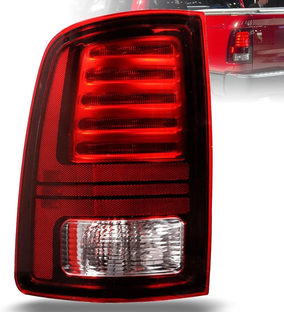 Lochnchn LED Tail Lights Compatible with 2013-2018 Ram 1500, 2014-2018 Ram 2500/3500 Rear Taillight with Blub Brake Lamp Assembly Red Lens Black Interior Left Driver Side Replace 68093081AB