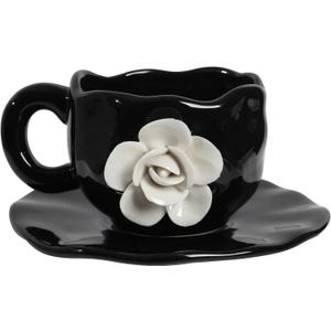 Cute Ceramic Coffee Cups, Unique Fancy Tea Cups with Saucer, 11OZ for Cappuccino Latte Milk