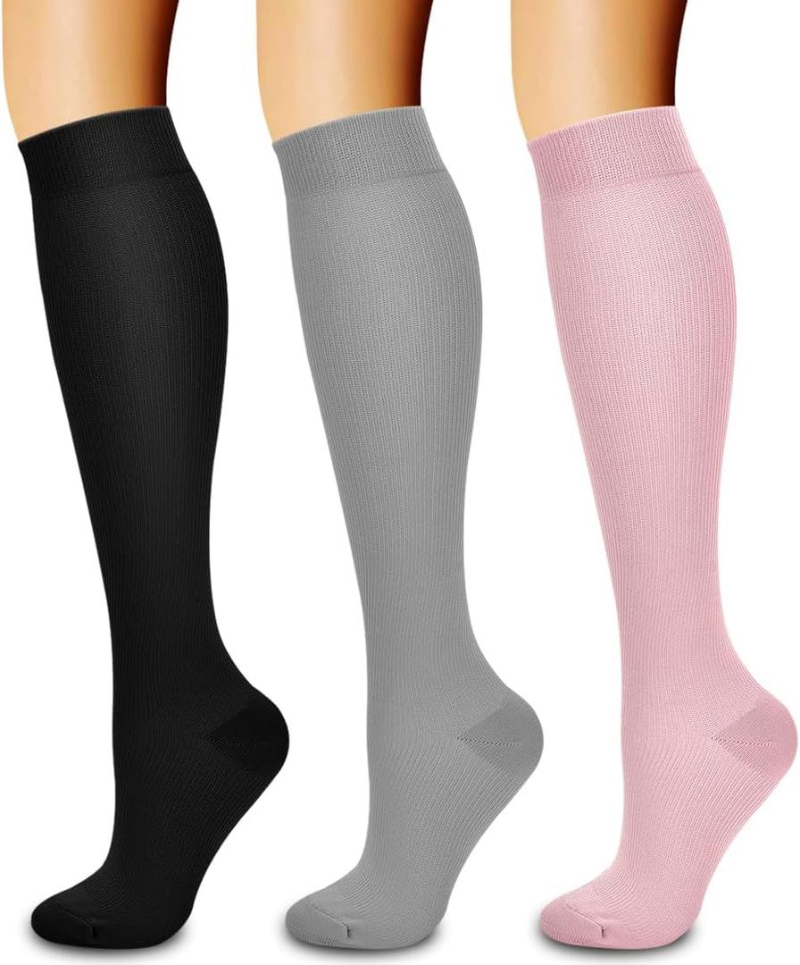 Laite Hebe 3 Pack Compression Sock-Compression Sock For Women and Men Circulation -Best for Running,Athletic Sports (Large-X-Large, 07-Black/Grey/Pink)