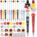 Geyee 12 Set Plastic Beadable Pens Assorted Bead Pens Crystal Wood Round Spacer Set Black Ink DIY Ballpoint for Women Men Gift Office Supplies(Teacher)