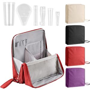 Standing Makeup Bag Organizer with 6 Brush Guards, Large Portable Makeup Organizer Bag for Travel, Stand Up Cosmetic Case with Brush Protectors (Burgundy)