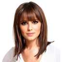 HAIRCUBE Long Brown Bob Wigs Auburn Highlight Wigs Medium Length Wigs for Women Human Hair Wigs Blend Healthy Synthetic 16 Inch Wigs with Bangs (Ombre Dark Brown)