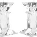 Crystal Candle Holders Pack of 2, Clear Crystal Taper Candlesticks Holders, Table Centerpiece Home Decor for Wedding, Dining, Party(4.9in Tall)