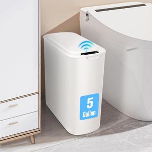 Cesun Motion Sensor Trash Can, 5 Gallon Automatic Bathroom Garbage Can with Lid, Touchless Smart Plastic Slim Wastebasket for Bathroom, Office, rv, Bedroom, Living Room, White, 25L
