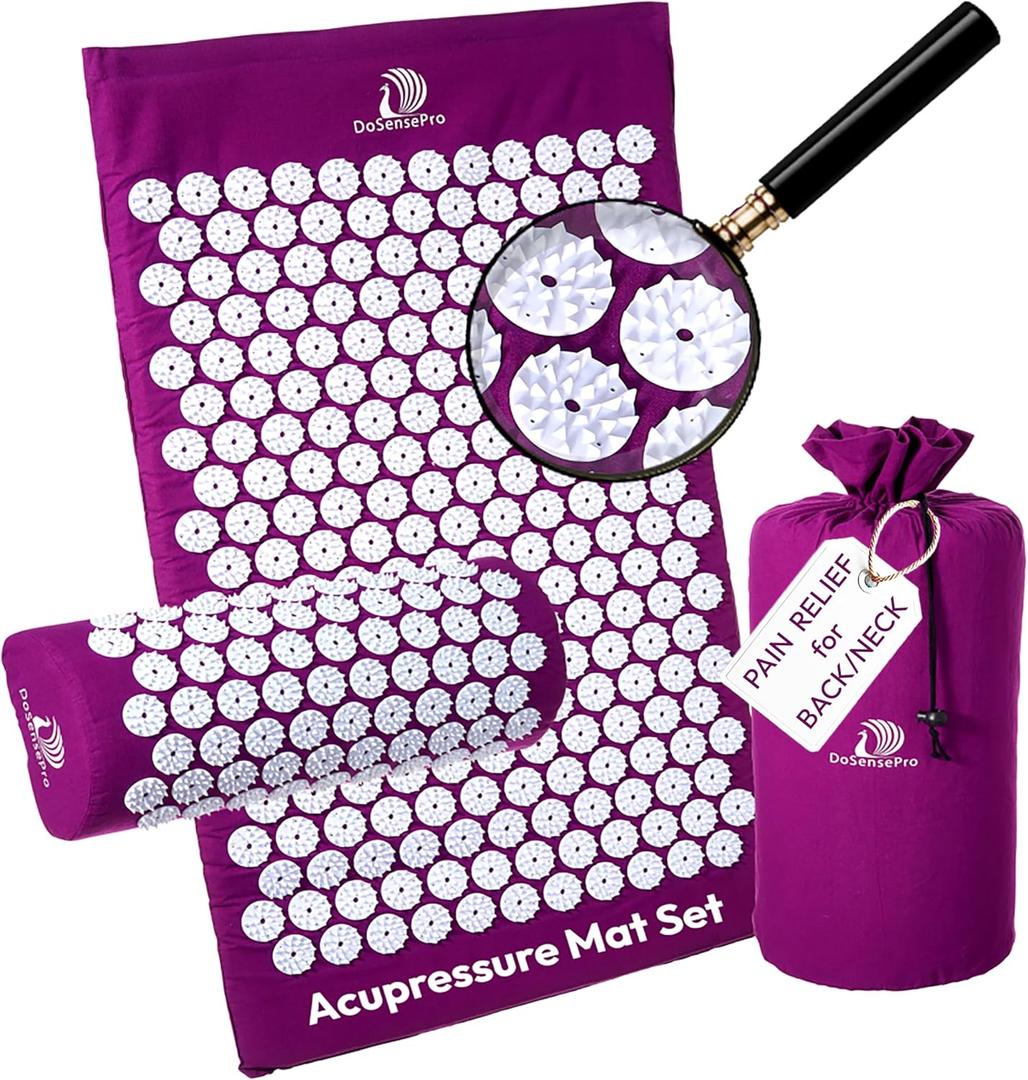 Acupressure Mat & Pillow Set - Acupressure Therapy for Back and Neck Pain Relief, Sciatica, and Pressure Point Aches Ideal Acupuncture Mat for Sleeping Aid & Recovery (Purple)