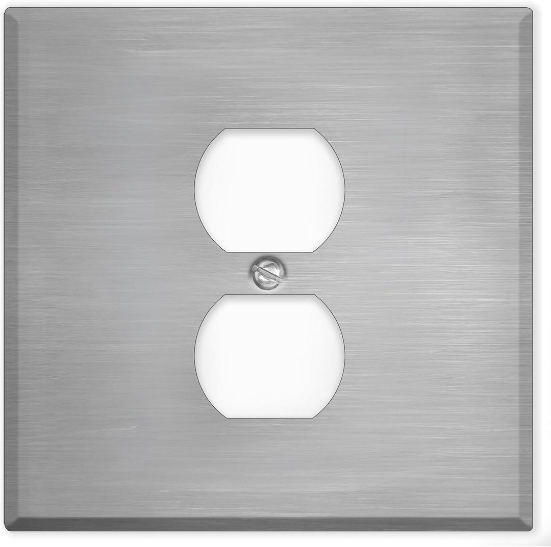 Stainless Steel Centered Duplex Receptacle Wall Plate, 2-Gang With Centered Device, Standard Size 4.5" x 4.56",Rocker, Toggle, Duplex Outlet Cover, Made In USA, Corrosion Resistant