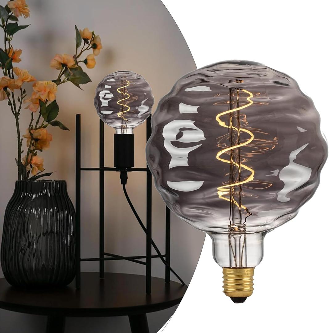 Large Globe Led Bulb - E26 Smoke Grey 8W Equal 75W 2700K Warm Yellow Decorative Light Bulbs, High Brightness 350LM Edison Bulbs Dimmable, Vintage Decorative Hanging Light Bulbs for Home