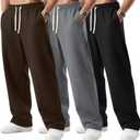 August Alley 3 Pack Big and Tall Men's Sweatpants Open Bottom Athletic Pants Drawstring Elastic Waist with Pockets (4X-Large, Brown, Mix Gray, Black)