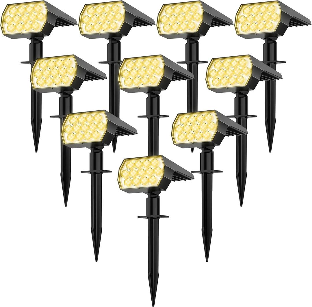 WELALO Solar Spot Lights Outdoor, [10 Pack/65 LED/3 Modes] 2-in-1 Solar Landscape Spotlights, Solar Powered Security Lights, IP68 Waterproof Wall Lights for Walkway Yard Garden Driveway (Warm White)