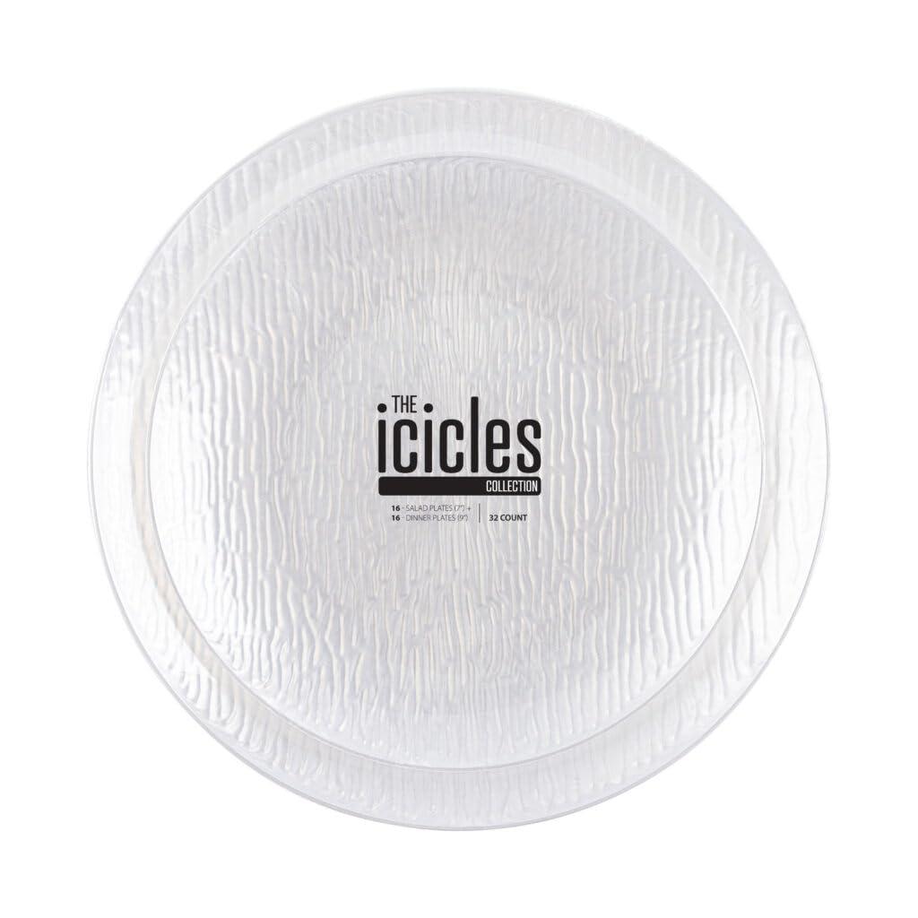 Icicles Plates Pearl 7"+9" Case of 128 (4 packs x 32)