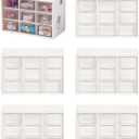 6 Pcs Small Drawer Organizer for Desk Mini Desktop Drawers 6.9" x 3. 8" x 4.6" Plastic Desktop Storage Box with 9 Clear Drawers for DIY Art Classroom Office Supplies, Dust-proof (White)