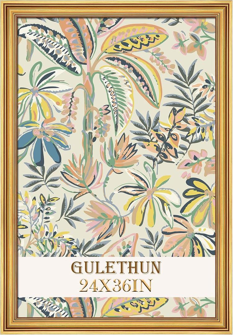 GULETHUN 24x36 Frame, Transitional Modern Design Picture Frames, 24 by 36 Rustic Poster Frame for Home Decor, Gold Vintage Photo Frames, Horizontal or Vertical Display, Choose Size & Color