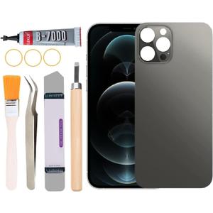 Back Glass Replacement for iPhone 12 Pro Max All Carriers with Professional Repair Tool Kit (Black)
