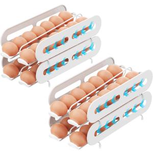 iSPECLE Egg Dispenser for Refrigerator - 4 Pack Rolling Egg Organizer for 56 Fresh Eggs Easy Access, Egg Storage for Backyard Eggs No More Crack, Stackable Space Saving, White iSPECLE Egg Dispenser for Refrigerator - 4 Pack Rolling Egg Organizer for 56 Fresh Eggs Easy Access, Egg Storage for Backyard Eggs No More Crack, Stackable Space Saving, White