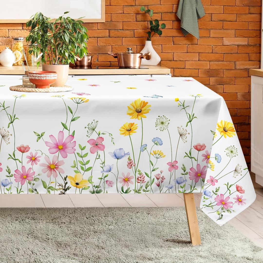Wildflower Floral Tablecloth Waterproof, Spring Summer Flowers Table Cloth Rectangle Stain Resistant, Washable Table Cover For Home Kitchen Dining Party Decoration (6084 Inch)