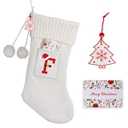 K-MLICE Christmas Stocking 18 Inches Large Knit Christmas Stockings Monogram Initial Personalized Christmas Stockings for Family Xmas Home Decor White Red Green Tree Fireplace Ornaments White F