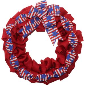 20 Inch 4th of July Wreath Patriotic Burlap Wreaths for Front Door Red White Blue Memorial Day American Flag Wreath with Bowknot 4th of July Decorations Outdoor