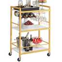 TUTOTAK Bar Cart - Serving Cart for Home - Microwave Cart, Drink Cart, Mobile Kitchen Shelf with Wine Rack and Glass Holder, Rolling Beverage Cart 13"D x 23.7"W x 32.7"H