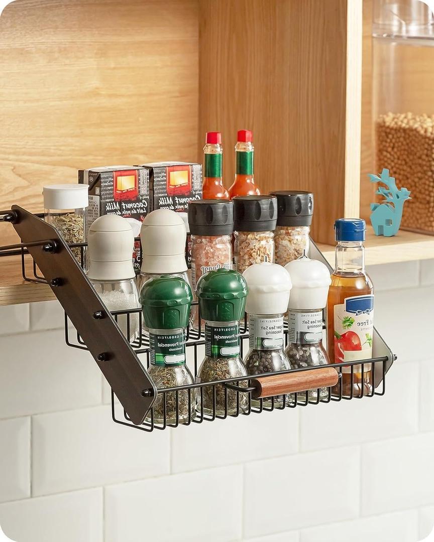 Baffect 3 Tiers Pull Down Spice Rack, Pull Out Spice Organizer For Inside Cabinets, Drop Down Spice Shelf With Spring Buffer Device For Kitchen Upper CabinetBlack