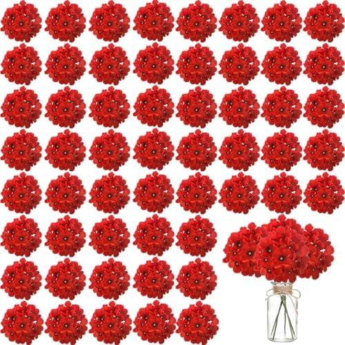 100PCS Artificial Hydrangea Flowers, Fake Flowers Silk Hydrangea Full Flowers Heads with Stems for Wedding Home Party Shop Baby Shower Decor (Dark Red)