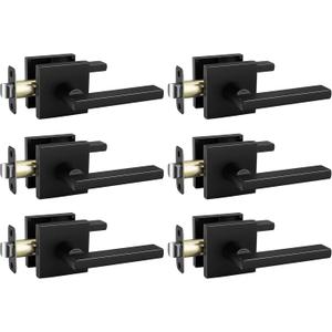 goldenwarm Matte Black Passage Door Handles, Zinc Alloy Heavy Duty Black Closet Door Handles, Hall and Closet Lever Door Handle for Hallways (6 Pack)