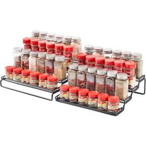 MEIQIHOME 4 Tier Expandable Spice Rack Organizer (11.4 to 22.8 Inch) Step Shelf Spice Storage Holder, for Kitchen Cabinet Countertop Cupboard Pantry, Metal, Black